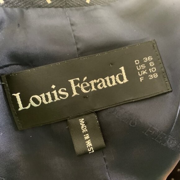 Vintage Louis Feraud skirt suit, navy with white polka dots, US 6 - Picture 7 of 9